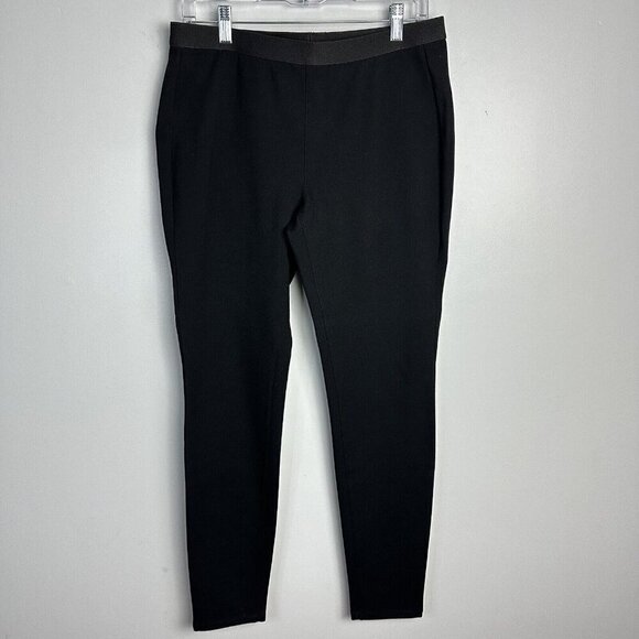 Eileen Fisher Black Washable Stretch Ponte Knit Pant‎ Pull On Straight Size Med - Picture 1 of 9